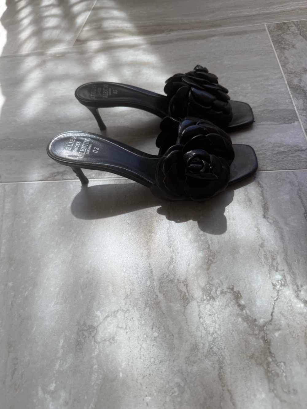 Valentino Black Braided Floral Slide Mules - Picture 3 of 4